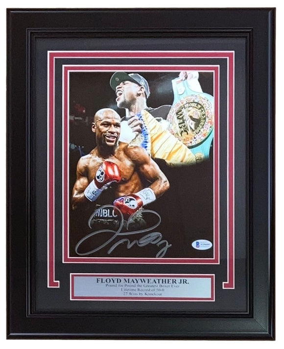 Floyd Mayweather Jr Signed Framed 8x10 Titles Collage Photo BAS