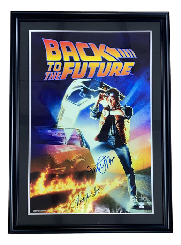 Michael J Fox Christopher Lloyd Signed Framed Back To The Future Poster PSA+JSA Sports Integrity