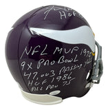 Fran Tarkenton Signed Vikings Full Size Replica Helmet w/ Stats Insc JSA Holo