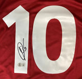 Francesco Totti Signed AS Roma Red Kappa Soccer Jersey by Sports Integrity, featuring a large white number 10 with Totti’s black signature on the left side of the 1 and an authentication sticker below.