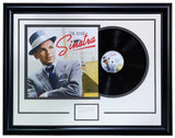 Sports Integrity Frank Sinatra Signed Framed 3x5 Index Card with The Voice Vinyl Record (JSA LOA), featuring a photo of Sinatra in a suit and hat, all attractively displayed on a white background.
