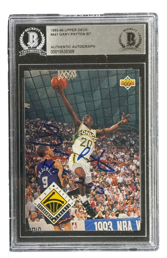 Gary Payton Signed 1993/94 Upper Deck #441 Seattle Sonics Trading Card HOF 2013 BAS