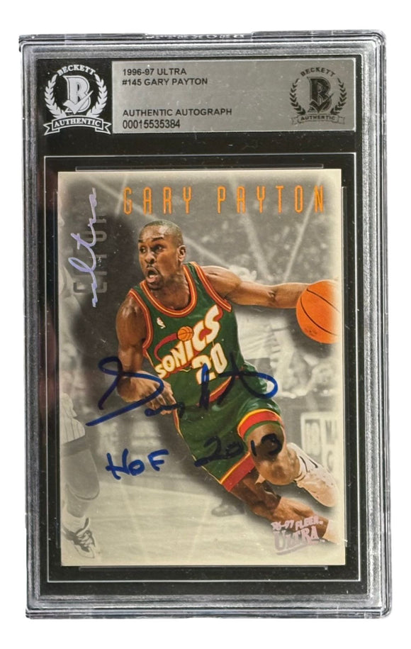 Gary Payton Signed 1996/97 Ultra #145 Seattle Sonics Trading Card HOF 2013 BAS