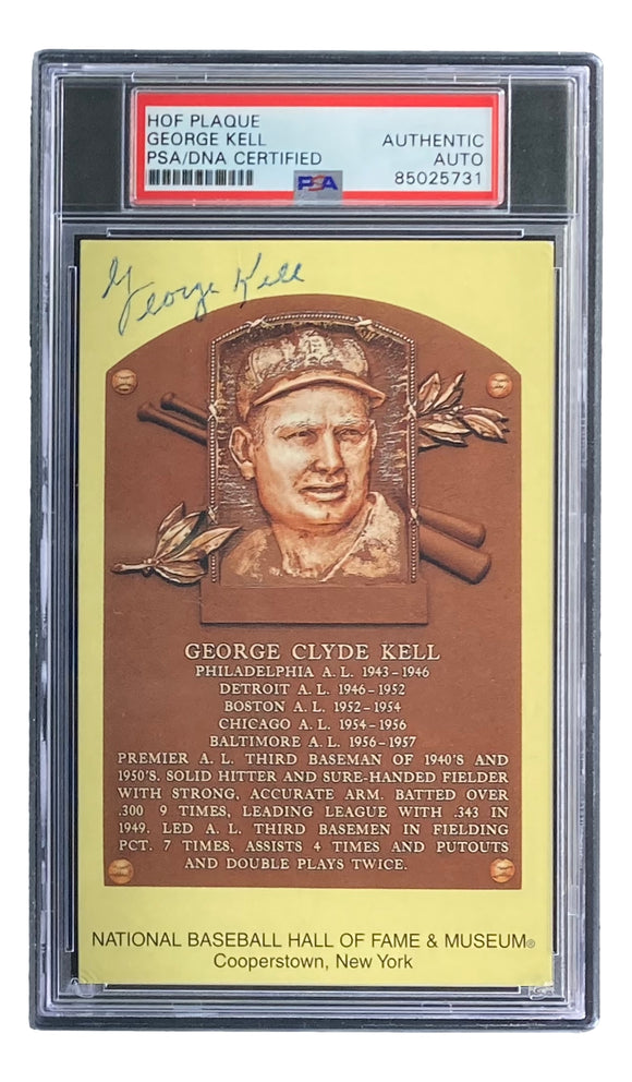 George Kell Signed 4x6 Detroit Tigers HOF Plaque Card PSA/DNA 8502731 Sports Integrity