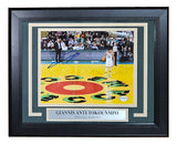 Sports Integrity Giannis Antetokounmpo Signed Framed 8x10 Milwaukee Bucks Photo features an autograph and PSA hologram, displayed on a basketball court with a “GIANNIS ANTETOKOUNMPO Milwaukee Bucks #34” nameplate below.