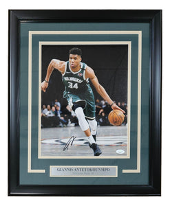 Giannis Antetokounmpo Signed Framed 11x14 Milwaukee Bucks Photo JSA Sports Integrity