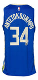 Giannis Antetokounmpo Signed Blue Bucks Nike Swingman City Edition Jersey BAS