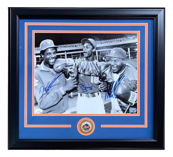 Mike Tyson Doc Gooden Darryl Strawberry Signed Framed 11x14 Mets B&W Photo JSA Sports Integrity
