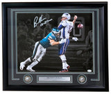 Brandon Graham Signed Framed 16x20 Photo of SB52 Strip Sack vs Patriots, includes two Eagles logos and name plaque. Authenticated by JSA. Sports Integrity.