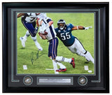 Sports Integrity's Brandon Graham Signed Framed 16x20 Eagles SB52 Strip Sack Photo, features Graham (#55) in action, includes two coins and a nameplate reading “Brandon Graham, Super Bowl LII.” Authenticated by JSA.
