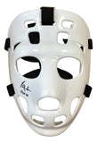 The Sports Integrity Grant Fuhr Edmonton Oilers Signed Replica Throwback Goalie Mask features multiple square and oval vents, black straps, and is autographed with "HOF 03" on the lower left cheek.