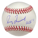 The Sports Integrity Greg Maddux Atlanta Braves Signed Official MLB Baseball features a blue autograph and "HOF 14" inscription on a white ball with red stitching.