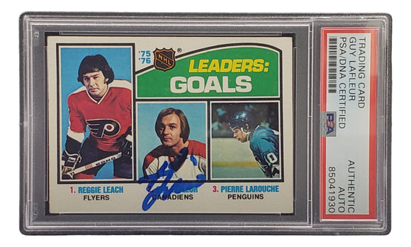 Guy LaFleur Signed 1976 Topps #1 Goals Leaders Hockey Card PSA/DNA