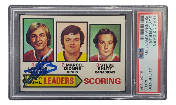 Guy LaFleur Signed 1977 Topps #3 Scoring Leaders Hockey Card PSA/DNA Sports Integrity