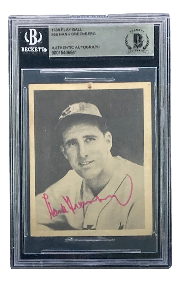 Hank Greenberg Signed 1939 Play Ball #56 Detroit Tigers Rookie Card BAS Sports Integrity