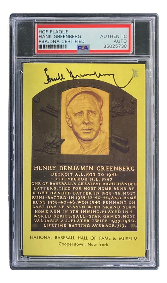 Hank Greenberg Signed 4x6 Detroit Tigers HOF Plaque Card PSA/DNA 85025738 Sports Integrity