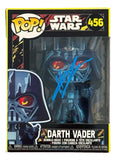 Sports Integrity Hayden Christensen Signed Star Wars Darth Vader Funko Pop #456 BAS in display box, featuring a blue autograph on the plastic window, Darth Vader’s face on the packaging, and yellow warning labels at the bottom.