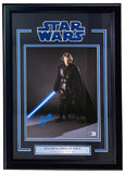 Sports Integrity Hayden Christensen Signed Framed 11x14 Star Wars Anakin Skywalker photo, autographed in blue and including a plaque with "Hayden Christensen Anakin Skywalker / Darth Vader".