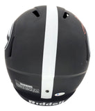 The Herschel Walker Signed Georgia Bulldogs FS Eclipse Replica Speed Helmet by Sports Integrity is black with a white center stripe, top ventilation holes, a visible warning label, and "Riddell" on the lower back edge.