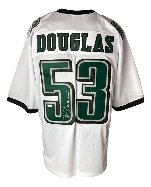 Hugh Douglas Philadelphia Signed White Football Jersey 3x Pro Bowl JSA ITP
