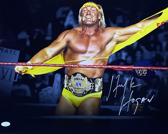 Hulk Hogan Signed 16x20 WWE Shirt Rip w/ Belt Wrestling Photo JSA