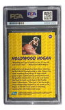 The Sports Integrity Hulk Hogan Signed 1998 Topps WCW NWO #65 Trading Card comes graded by PSA and shows shirtless Hollywood Hogan in a bandana on a yellow background, with text highlighting his wrestling career.