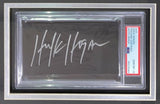 The Sports Integrity Hulk Hogan Signed Framed WWE WWF Cut Signature features a bold autograph on black, displayed in a graded case with PSA/DNA Auto Gem MT 10 label visible on the right for authentication and grading.