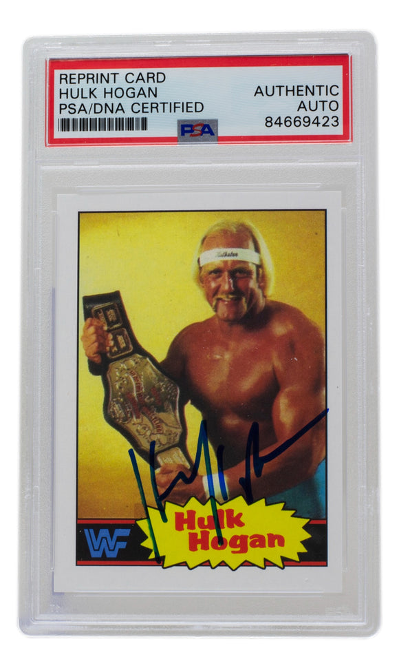 Hulk Hogan Signed Reprint 1985 Topps Rookie WWF Wrestling Card PSA/DNA