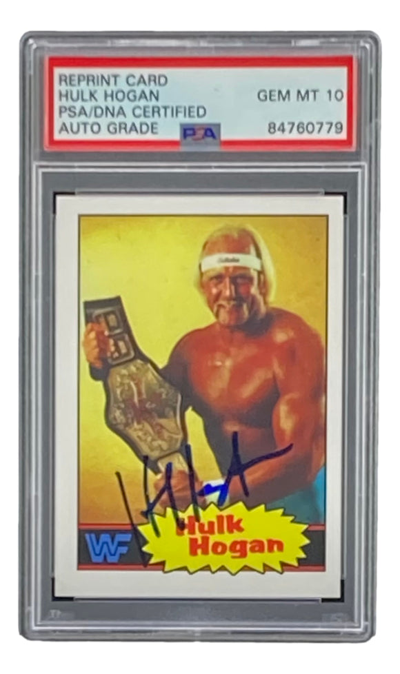 Hulk Hogan Signed RP 1985 Topps Rookie WWF Wrestling Card PSA/DNA Gem 10 Sports Integrity