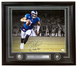 Sports Integrity’s Jalen Hurts SB LIX MVP signed and framed 16x20 Eagles run photo includes two commemorative coins, a nameplate, and features "Fly Eagles Fly" with JSA authentication.