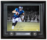 Sports Integrity Jalen Hurts SB LIX MVP signed framed 16x20 photo features Hurts running in a blue uniform, with "Hurts So Good" inscribed and a plaque reading "Jalen Hurts, Philadelphia Eagles #1." Authenticated by JSA.