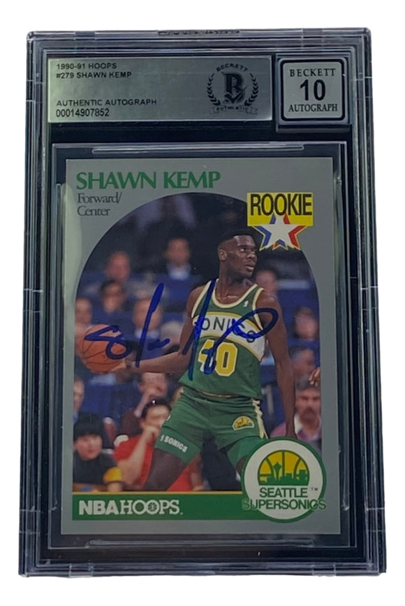 Shawn Kemp Signed 1990-91 Hoops #178 Seattle Supersonics Basketball BAS Auto 10