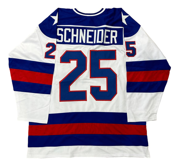 Buzz Schneider White Custom Olympic Hockey Jersey Sports Integrity