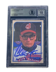Charlie Sheen Signed Major League Trading Card "Wild Thing" Insc BAS Grade 10