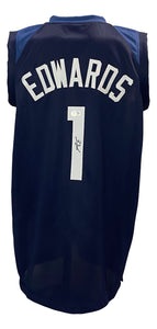Anthony Edwards Signed Custom Navy Blue Pro-Style Basketball Jersey BAS ITP