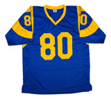 Isaac Bruce St. Louis Signed Throwback Blue Football Jersey HOF 20 BAS