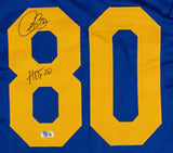 Isaac Bruce St. Louis Signed Throwback Blue Football Jersey HOF 20 BAS