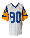Isaac Bruce St. Louis Signed Throwback White Football Jersey SB XXXIV GW TD BAS