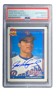 Ivan Rodriguez Signed 1991 Topps #101T Texas Rangers Rookie Card PSA/DNA Sports Integrity