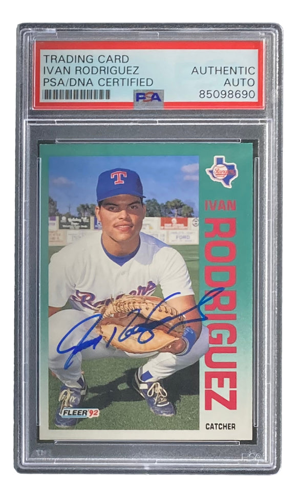 Ivan Rodriguez Signed 1992 Fleer #316 Texas Rangers Rookie Card PSA/DNA Sports Integrity