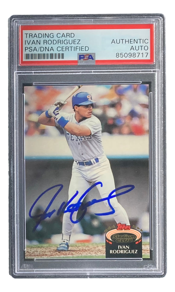 Ivan Rodriguez Signed 1992 Topps #415 Texas Rangers Rookie Card PSA/DNA