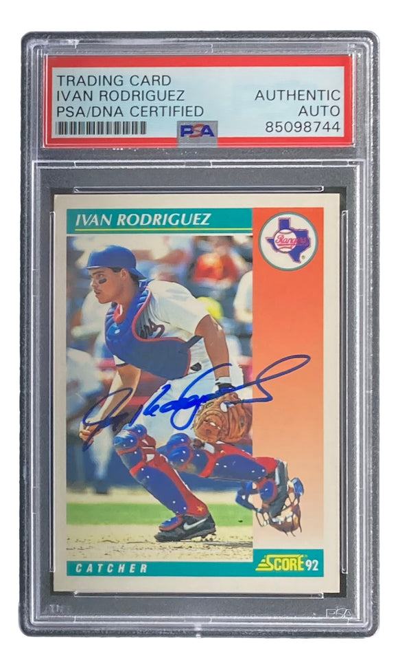 Ivan Rodriguez Signed 1992 Score #700 Texas Rangers Rookie Card PSA/DNA Sports Integrity