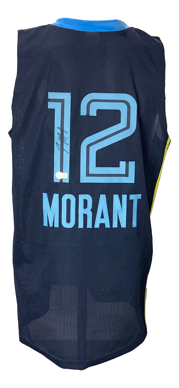 Ja Morant Signed In Black Custom Navy Blue Pro-Style Basketball Jersey BAS