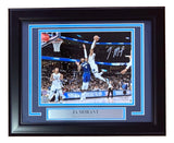 The Sports Integrity Ja Morant Signed Framed 8x10 Grizzlies vs Timberwolves Photo (BAS) shows Morant leaping to block a shot, with a plaque reading "Ja Morant Memphis Grizzlies #12" below the image.