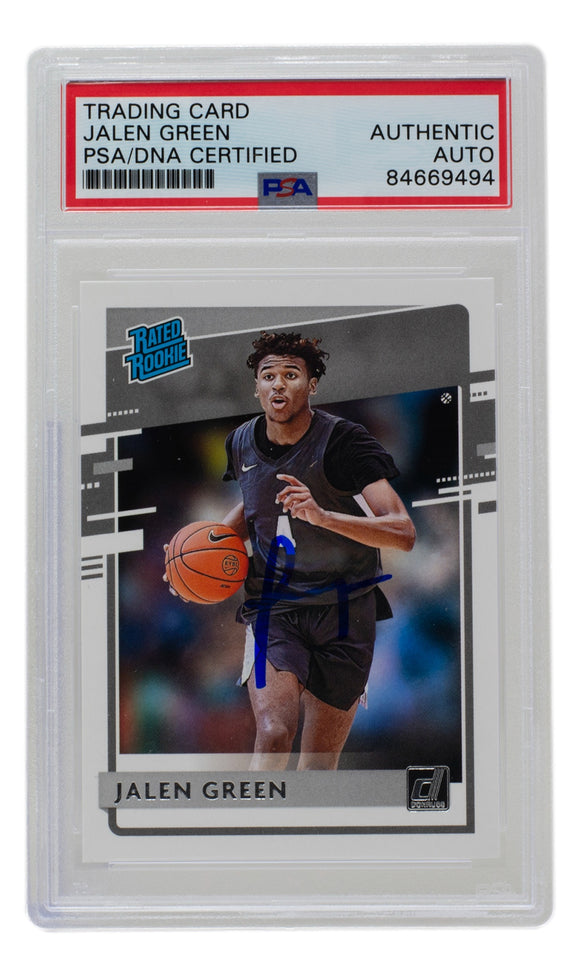 Jalen Green Signed Houston Rockets 2021 Donruss Rated Rookie Card #29 PSA/DNA Sports Integrity