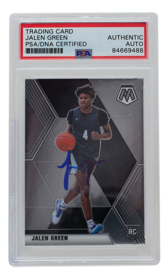 Jalen Green Signed Rockets 2021 Panini Mosaic Silver Rookie Card #254 PSA/DNA 10 Sports Integrity