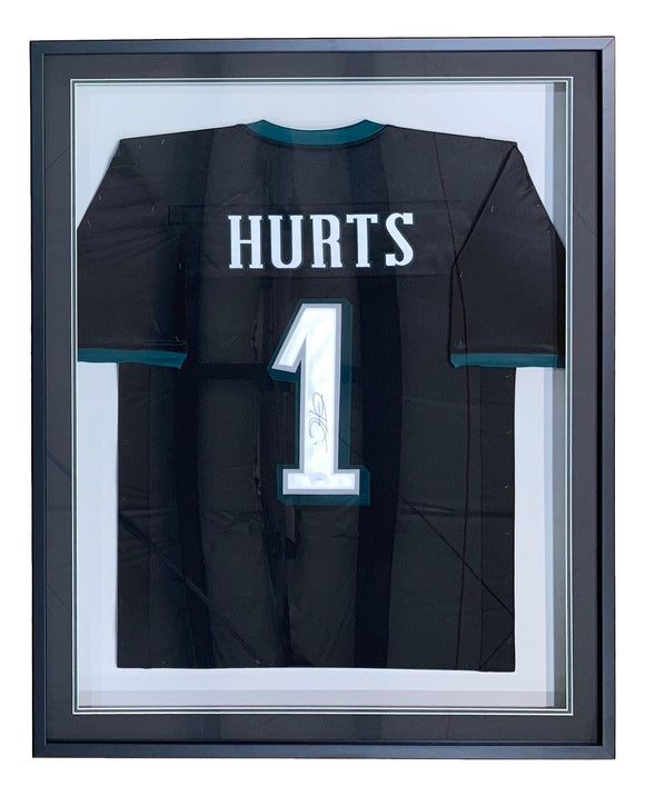 Jalen Hurts Signed Framed Custom Black Pro Style Football Jersey JSA Hologram Sports Integrity