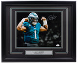 Jalen Hurts Signed Framed Philadelphia Eagles 11x14 Football Flexing Photo JSA