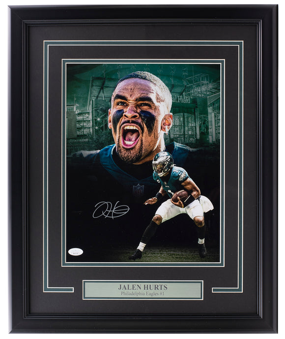Jalen Hurts Signed Framed Eagles 11x14 Football Scream Collage Photo JSA Sports Integrity