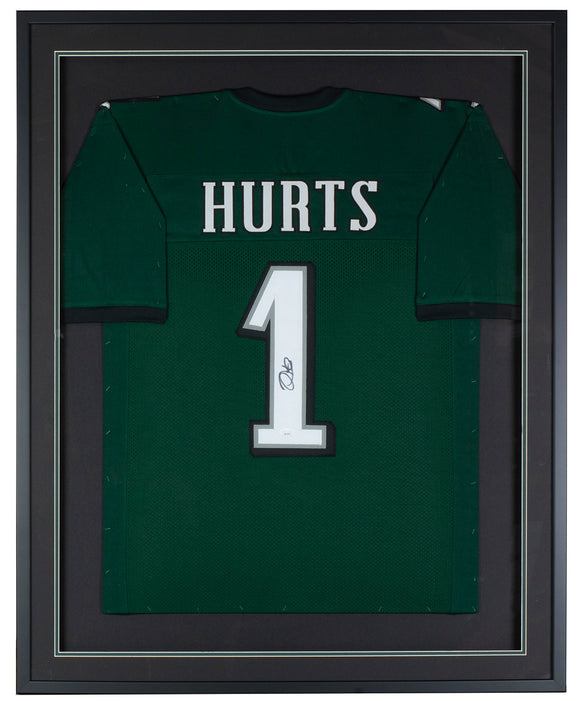 Jalen Hurts Signed Framed Custom Green Pro Style Football Jersey JSA